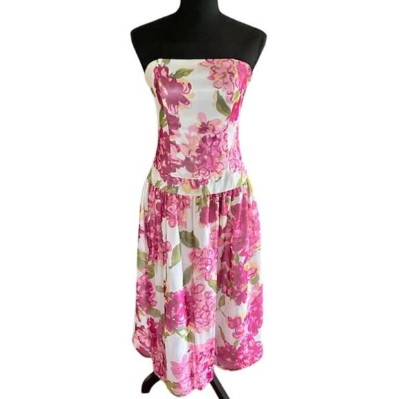 Tessuto Strapless Pink Floral Dress - Size 8 - Picture 1 of 6